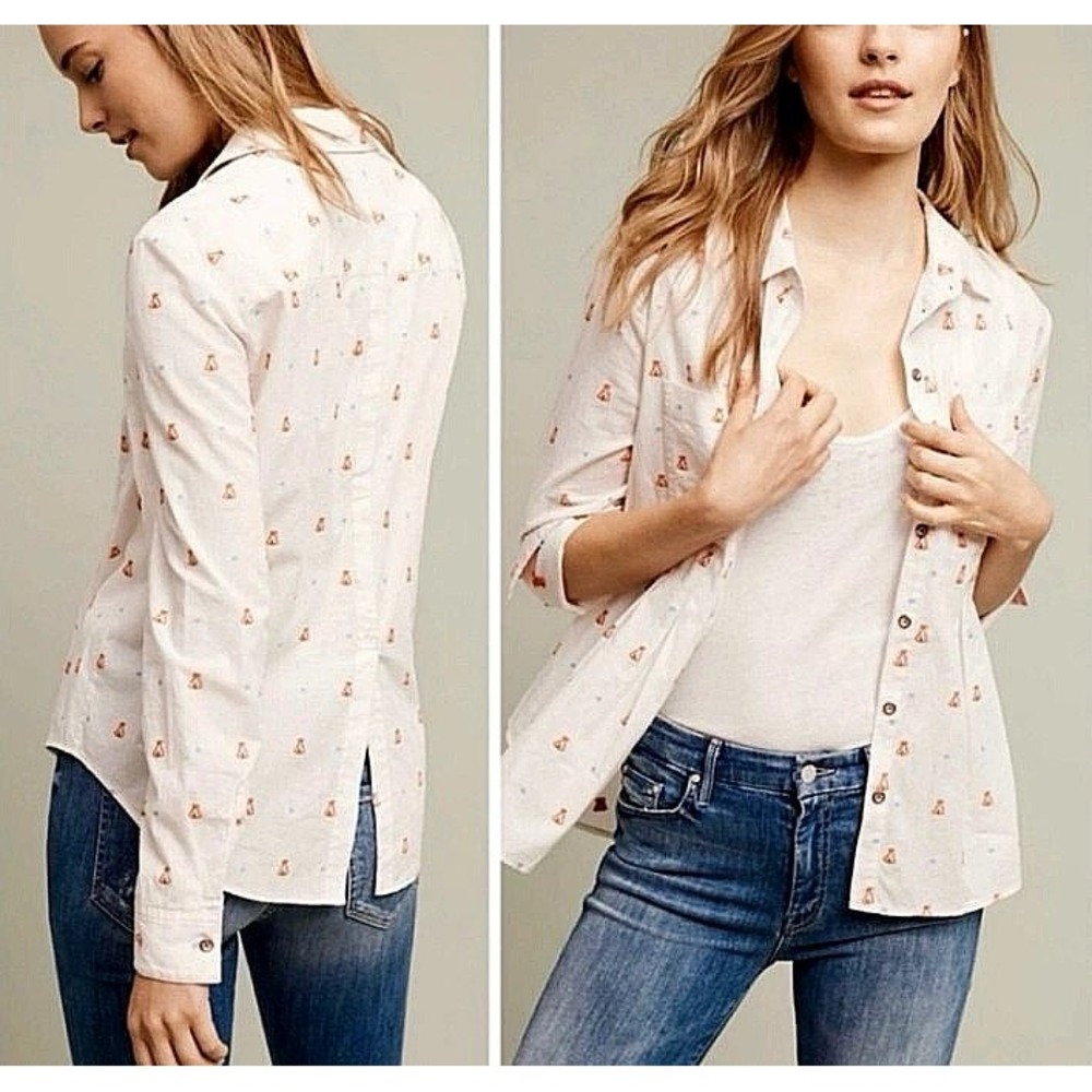 Maeve Miette Anthropologie Size 14 Teepee Print Cotton Button Down Shirt Western